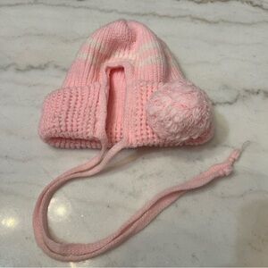 Vintage Baby Girl 0-3 Months Winter Knit Hat Pink Warm Beanie Cap